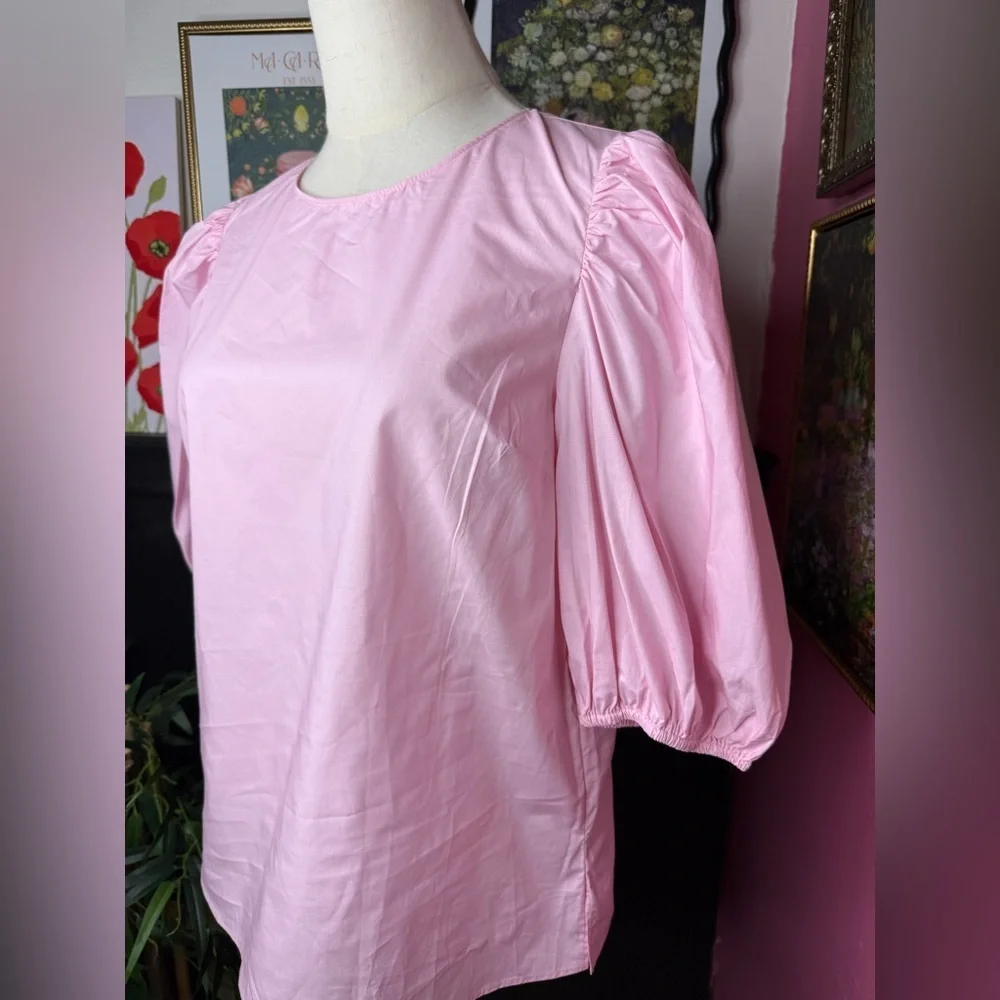 NEW English Factory Pink Poplin Puffed Sleeve Top Sz Small
